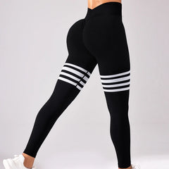 Women Seamless Stripe High Waist Yoga Leggings with Tummy Control