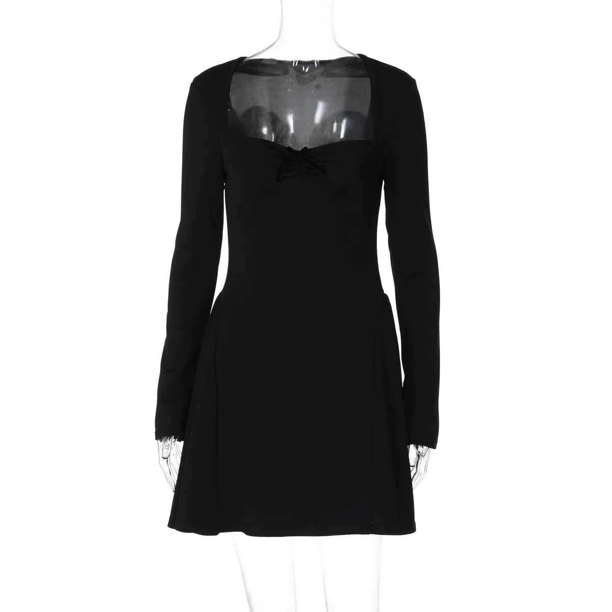 Women's Pink Square Collar Bowknot Slim Fit A-line Party Dress