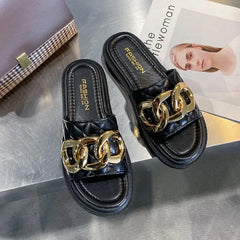 Women's Summer Casual Thick Bottom Slippers with Metal Buckle