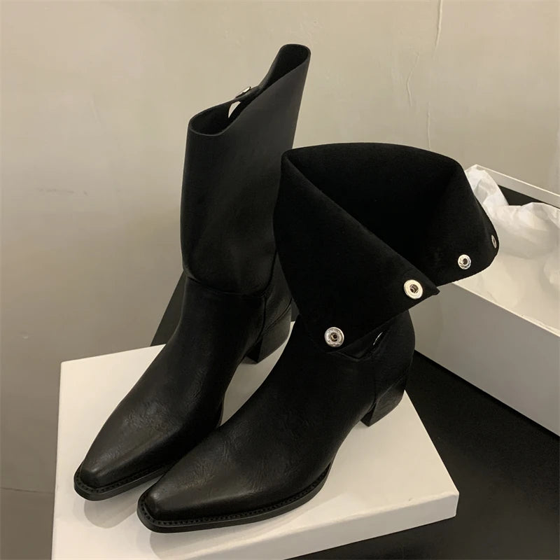 Pointed Toe Women Ankle Boots with Buckle Strap and Low Heels