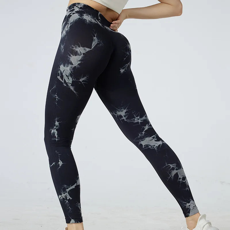 Pantalon de yoga taille haute sans coutures Tie Dye pour femmes 