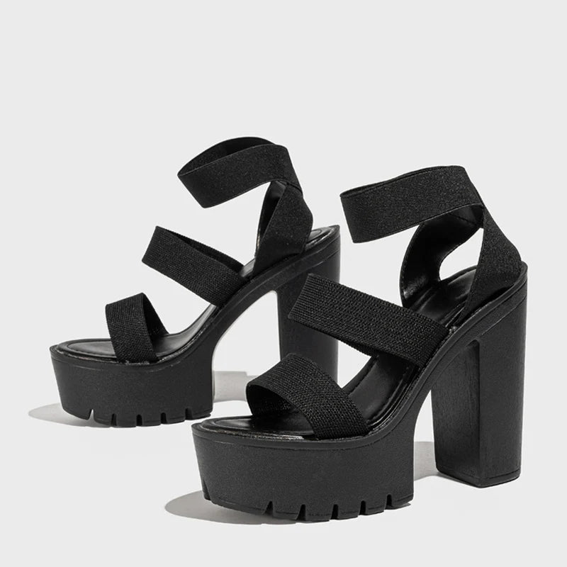 Punk Style Chunky High Heels Open Toe Platform Sandals for Women