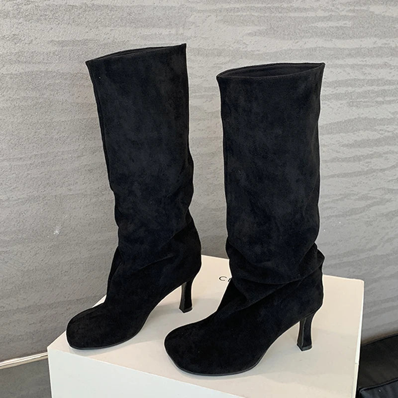 Fashion Square Toe Knee High Boots for Women, Autumn Winter Long Booties