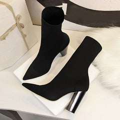 Size 42 43 Women Ankle Boots High Heels Sock Boot for Parties