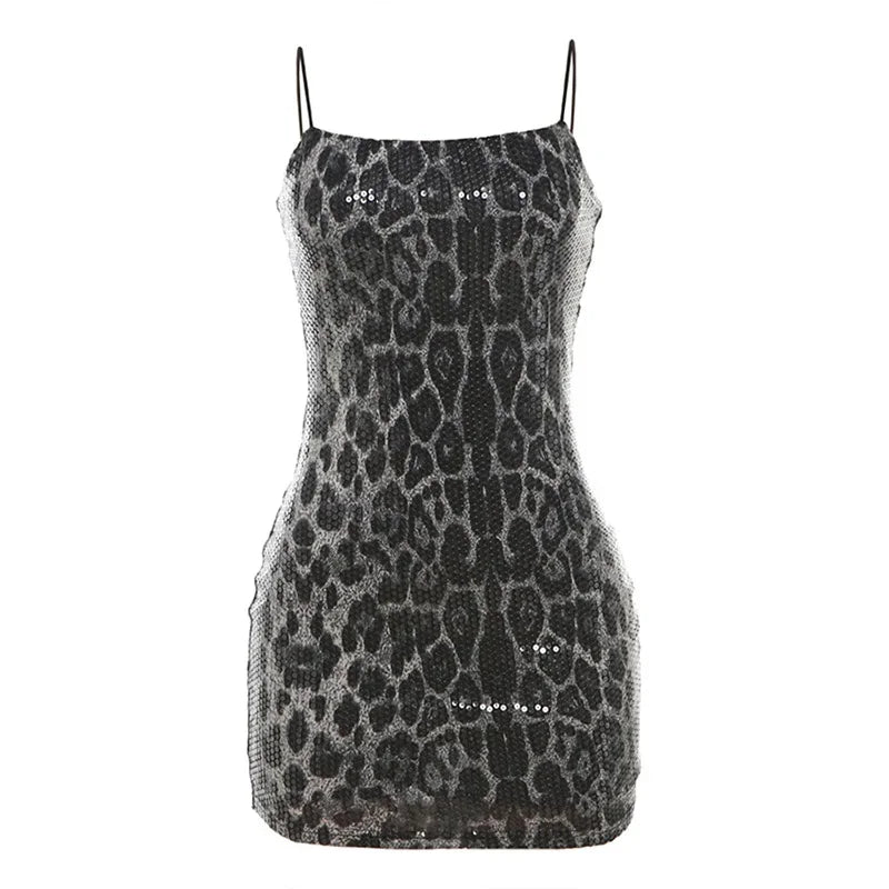 Women's Leopard Print Sleeveless Bodycon Slip Dress for Night Out