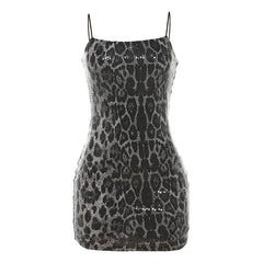 Women's Leopard Print Sleeveless Bodycon Slip Dress for Night Out