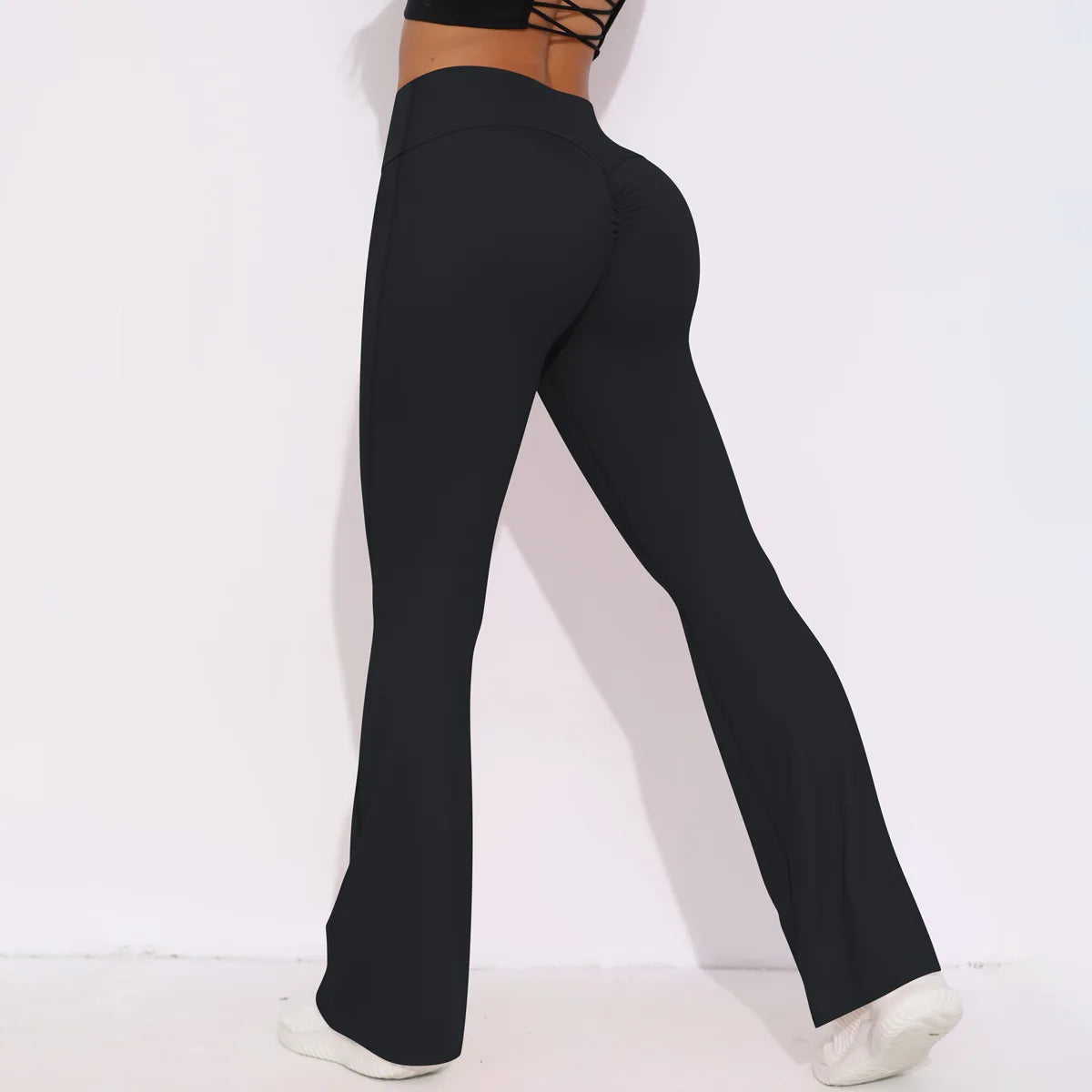 Legging de yoga évasé noir taille haute pour femme, entraînement et fitness 