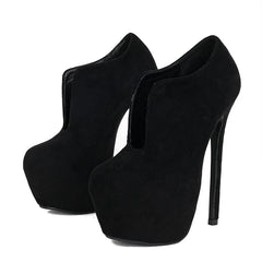 Women's Solid Black Extreme Thin High Heels Slip-On Platform Pumps