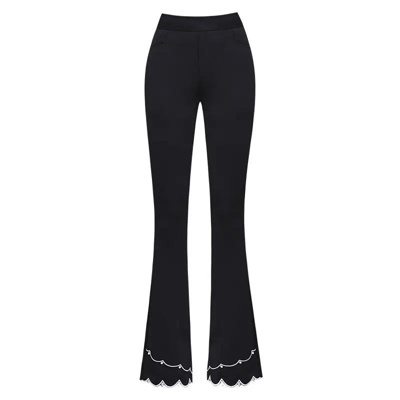 Pantalon patchwork brodé taille haute pour femme avec poches et coupe slim