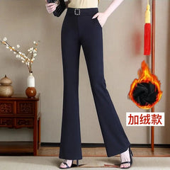 Women's Solid Color High Waisted Casual Flared Pants with Pockets