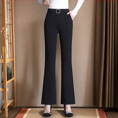 Women's Solid Color High Waisted Casual Flared Pants with Pockets