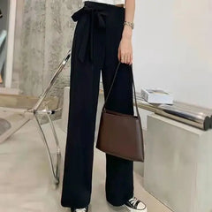 Women's Solid Color Summer High Waist Wide Leg Pants with Pockets