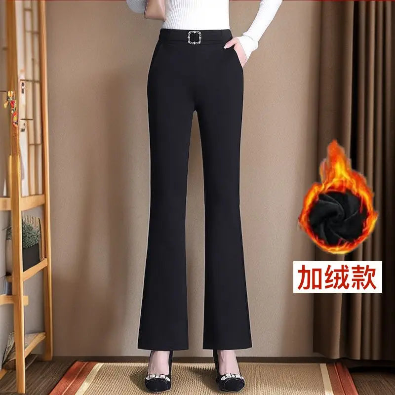 Women's Solid Color High Waisted Casual Flared Pants with Pockets