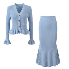 Elegant Knitted Two Piece Set for Women in Matching Top and Long Skirt