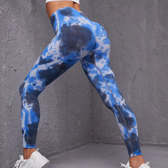 Legging de fitness taille haute sans coutures Tie Dye pour le yoga et la course à pied 