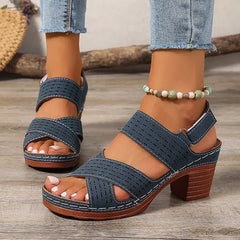 Women's Thick High Heel Cross Band Sandals with Anti-Slip Platform