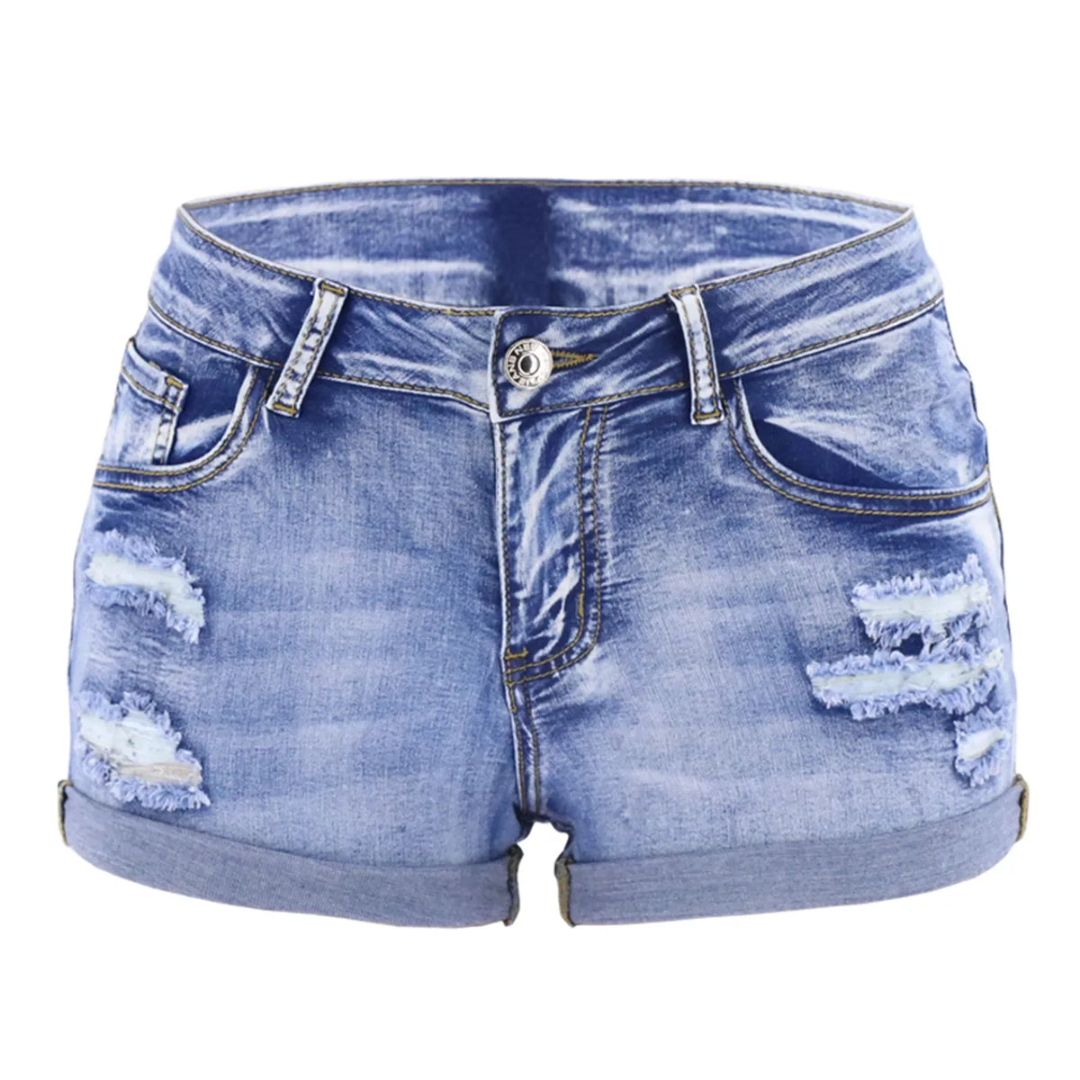 Women's Light Blue Split Denim Shorts for Summer Beach Fashion