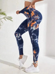 Legging de fitness taille haute sans coutures Tie Dye pour le yoga et la course à pied 