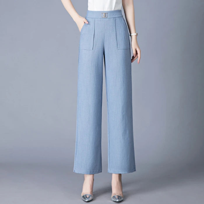 Korean Spring Simple Fashion Elastic High Waist Wide Leg Pants