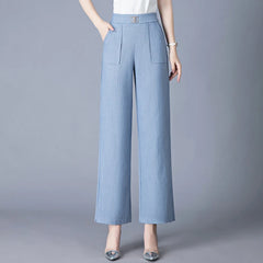 Korean Spring Simple Fashion Elastic High Waist Wide Leg Pants