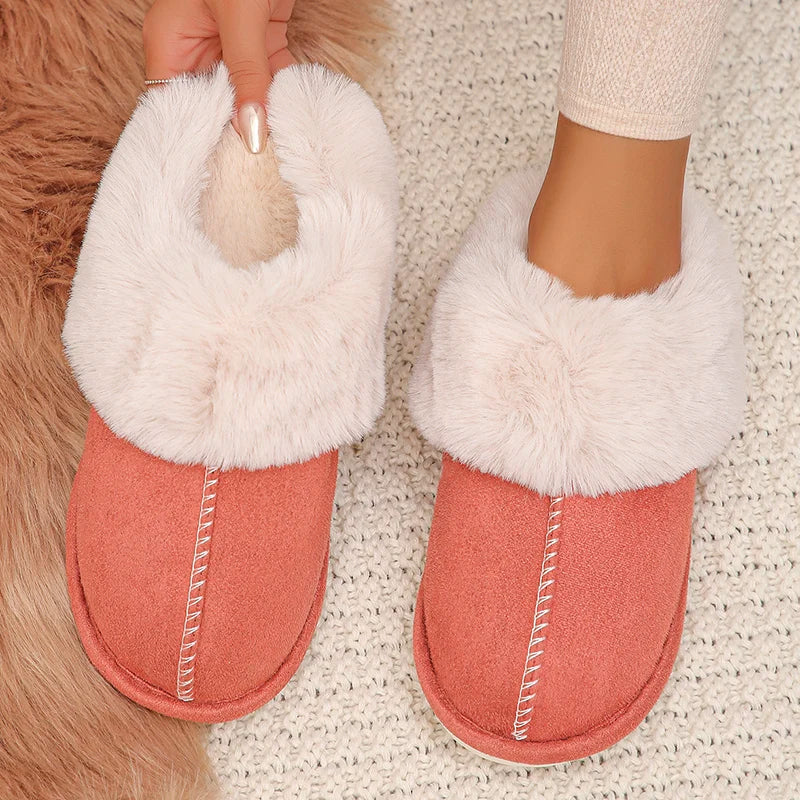 Chaussons d'intérieur en fourrure douce doublés de peluche pour femmes pour une utilisation confortable à la maison