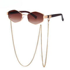 Trendy Retro Hexagon Sunglasses with Chain for Women’s Style