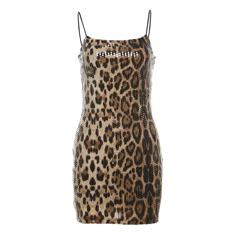 Women's Leopard Print Sleeveless Bodycon Slip Dress for Night Out