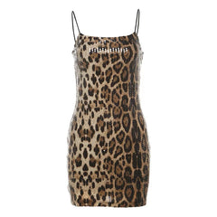 Women's Leopard Print Sleeveless Bodycon Slip Dress for Night Out