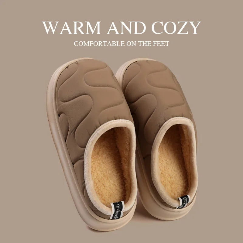 Women's Waterproof Cotton Non-Slip Winter Slippers for Home Comfort