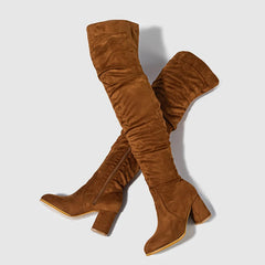 Women's Black Brown Over The Knee Pointed Toe Thigh High Boots