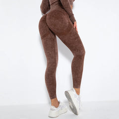 Leggings de survêtement hygroscopiques doux lavés pour femmes, pantalons de yoga sans couture 