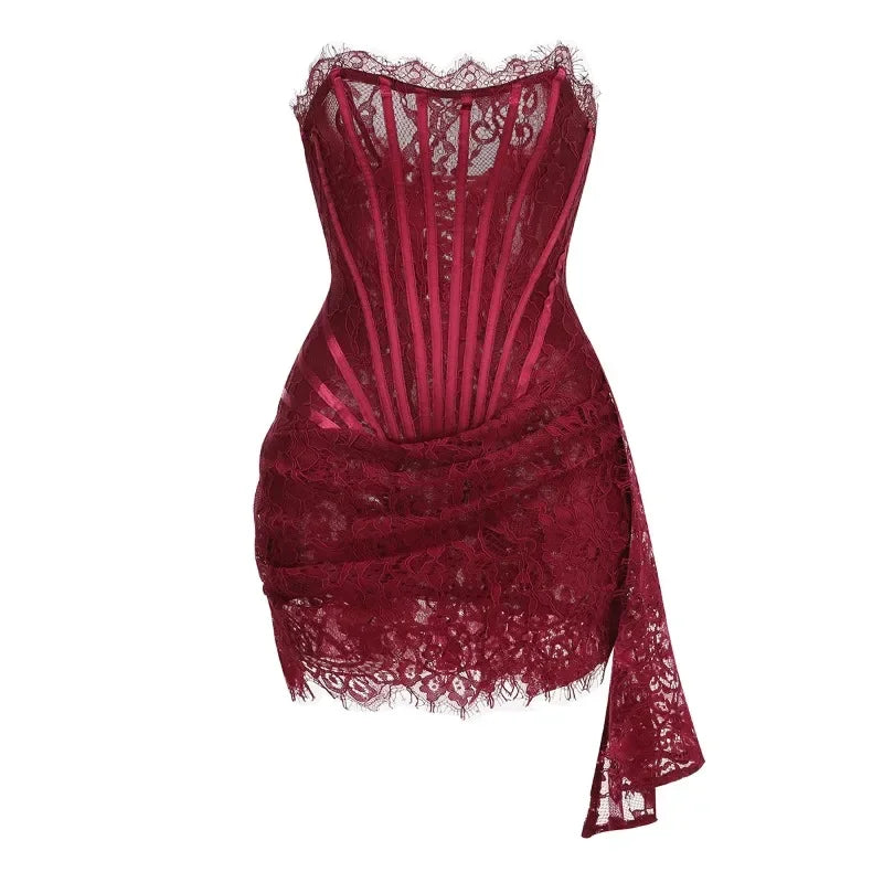 Elegant Lace Corset Dress with Intricate Detailing and Flattering Fit