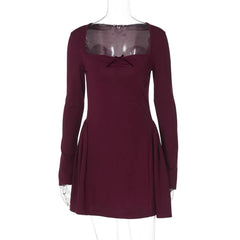 Women's Pink Square Collar Bowknot Slim Fit A-line Party Dress