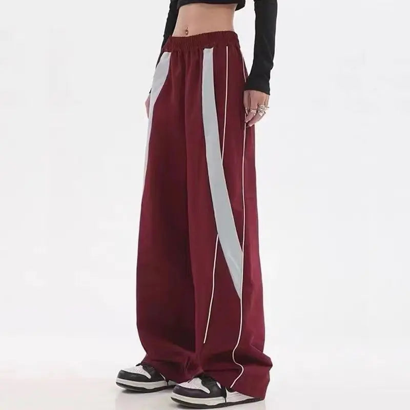 Spring Autumn Women Striped Wide Leg Sweatpants in Vintage Style