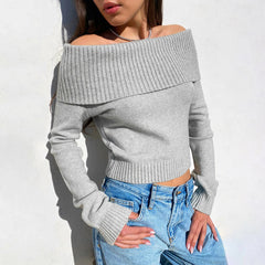 Pull court en tricot à épaules dénudées pour femme 