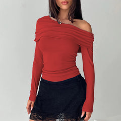 Women's Trendy Asymmetrical Off-Shoulder Ruched Long Sleeve Top