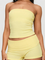 Women's Strapless Off-Shoulder Solid Summer Mini Vest Top