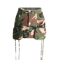 Camouflage Print High Waist Casual Short Skirt with Pockets for Women