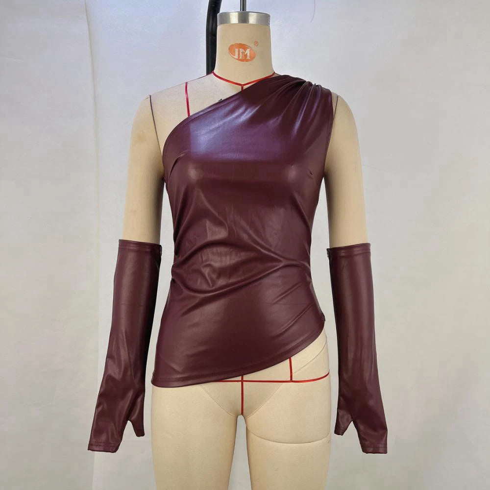 Women's Leather Vest with Sleeves and Irregular Hem Design