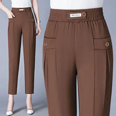 Women's Korean High Waist Elastic Harlen Pants with Pockets