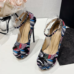 Hand-Painted Leather Platform Slingback Pumps for Women