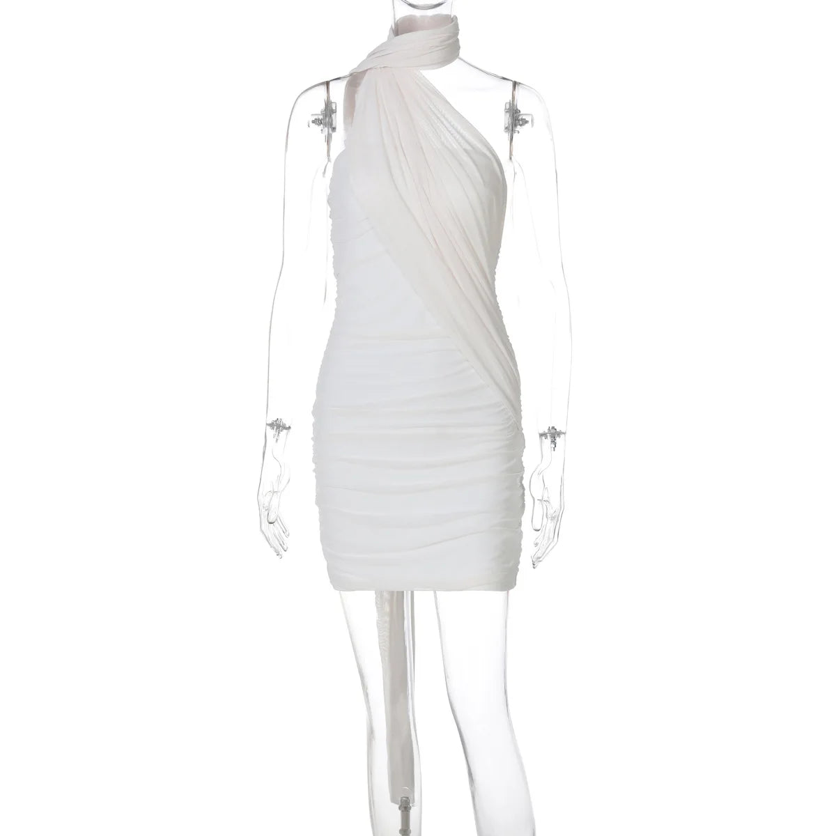 Women's Mesh Patchwork Off-Shoulder Asymmetrical Short Dress