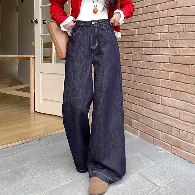 Wide Leg High Waist Jeans for Women Chic Casual Straight Denim Trousers