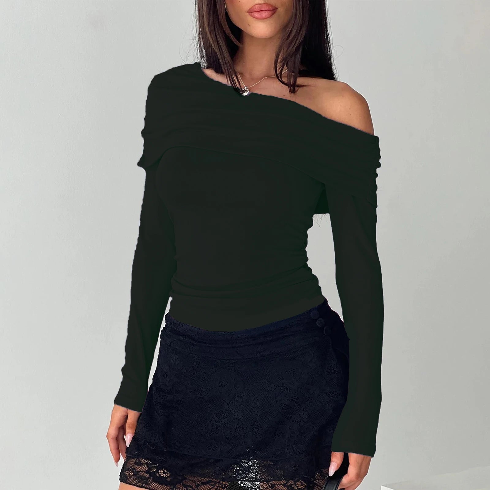 Women's Trendy Asymmetrical Off-Shoulder Ruched Long Sleeve Top