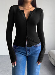 Elegant Casual Long Sleeve Solid Color Cardigan T-Shirt