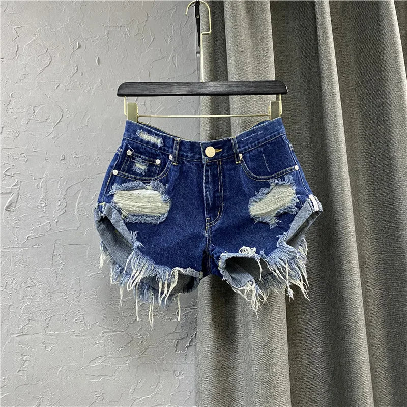 Short en jean déchiré taille basse pour femme en 4 couleurs 