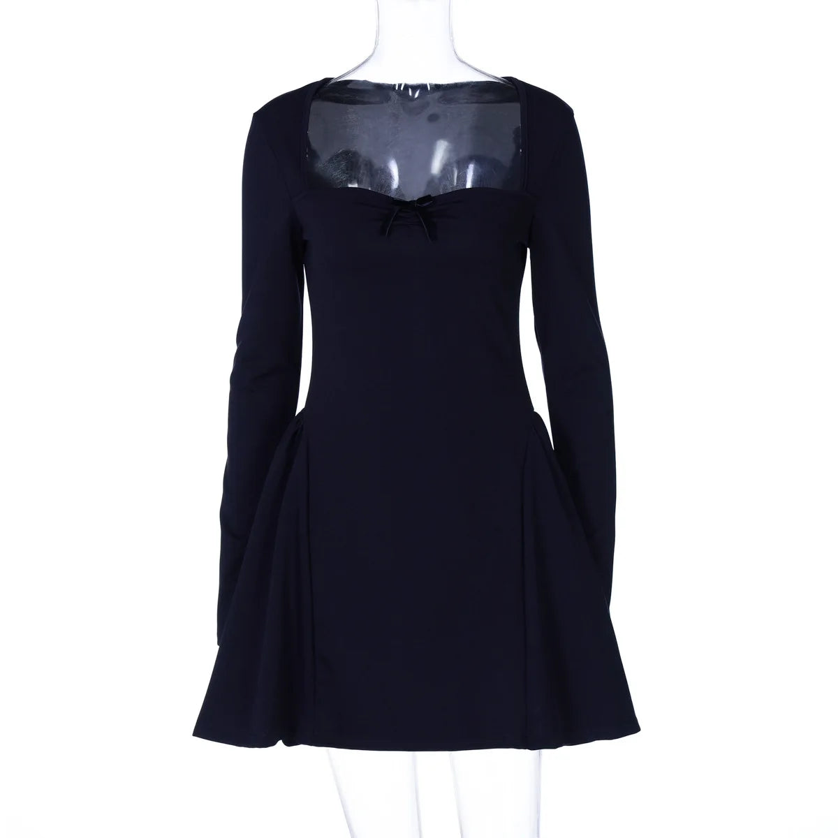 Women's Pink Square Collar Bowknot Slim Fit A-line Party Dress