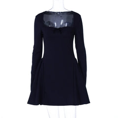 Women's Pink Square Collar Bowknot Slim Fit A-line Party Dress