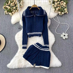 Cozy Knit Sweater Top and Shorts Set for Women in Trendy Style