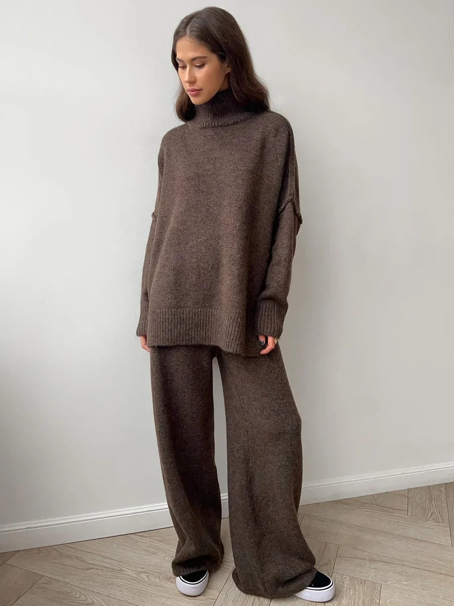 Ensemble pull à col roulé et pantalon ample et décontracté pour femme